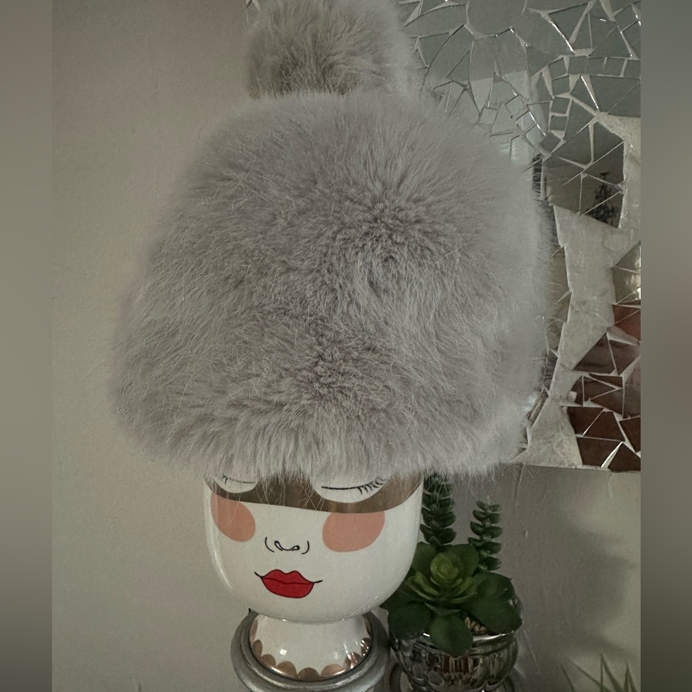 Leith Gray Soft Faux Fur Pom Pom Hat NWT
